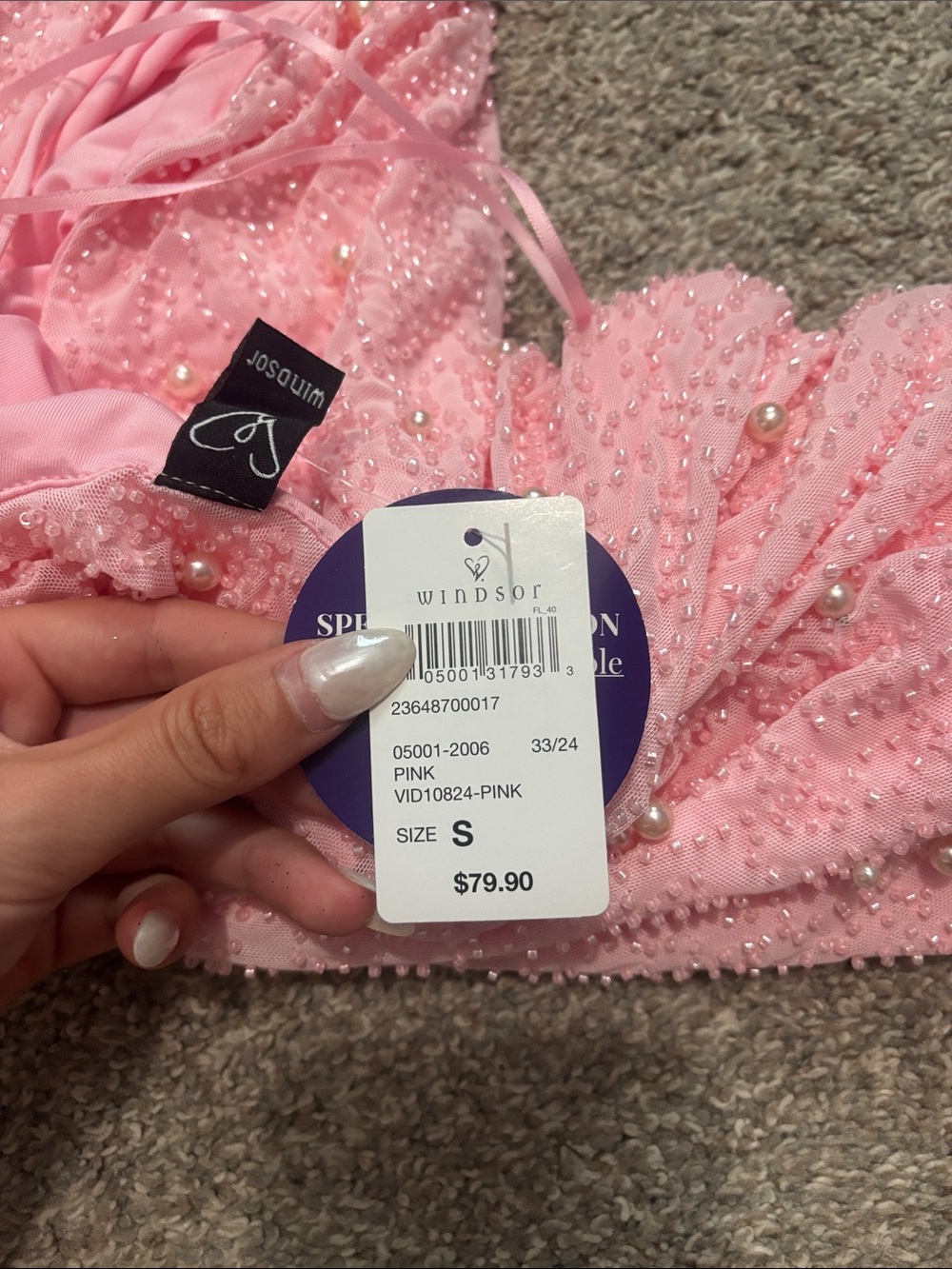 (BOTH DRESSES) Pink Beaded Cowl Neck Dress and White Sequin Dress. NWT - Picture 4 of 5